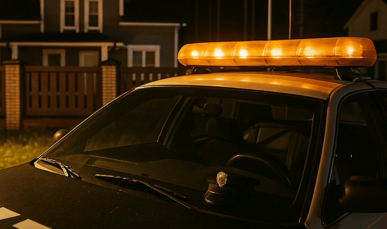 residential community security car outside house in neighborhood on mobile patrol