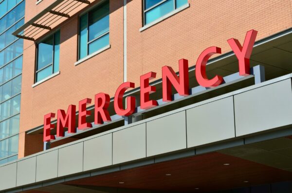 Security guard outside Sacramento emergency room ensuring patient and staff safety